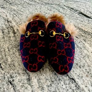 Gucci Felt Princeton Mules with Fur